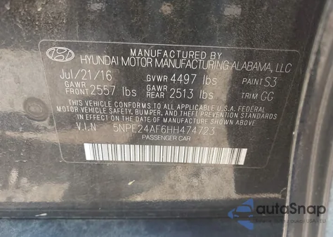 2017 Hyundai Sonata Se из США, поврежденный, VIN 5NPE24AF6HH474723